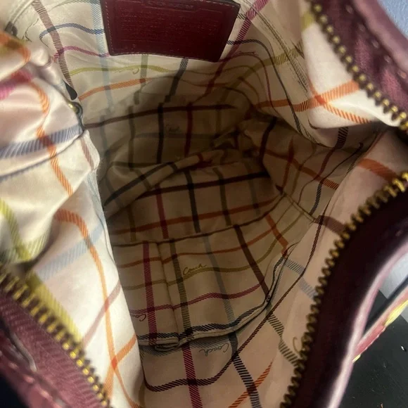 COACH REHAB Bleecker Burgundy Tattersall Leather Crossbody Bag - Picture 5 of 12